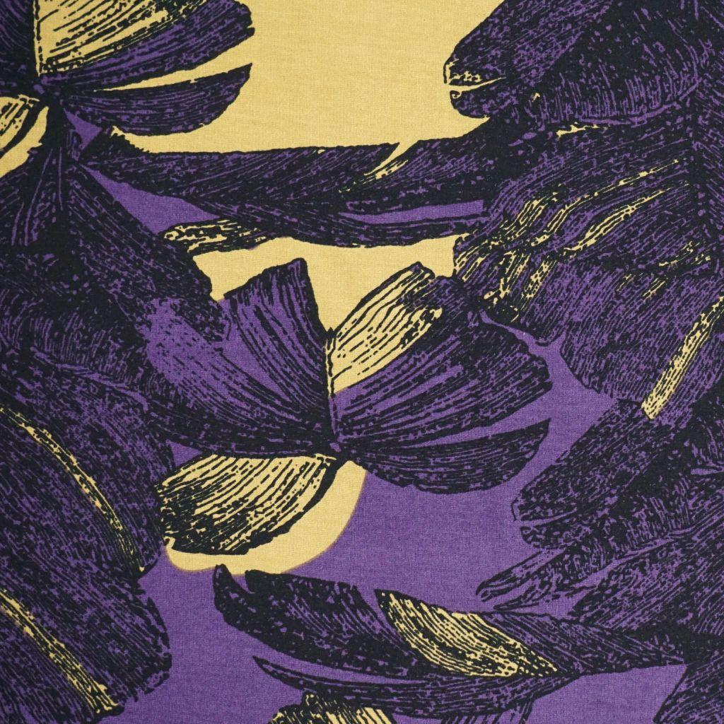 Romanitjersey abstrakte Blüten aubergine grüngelb schwarz